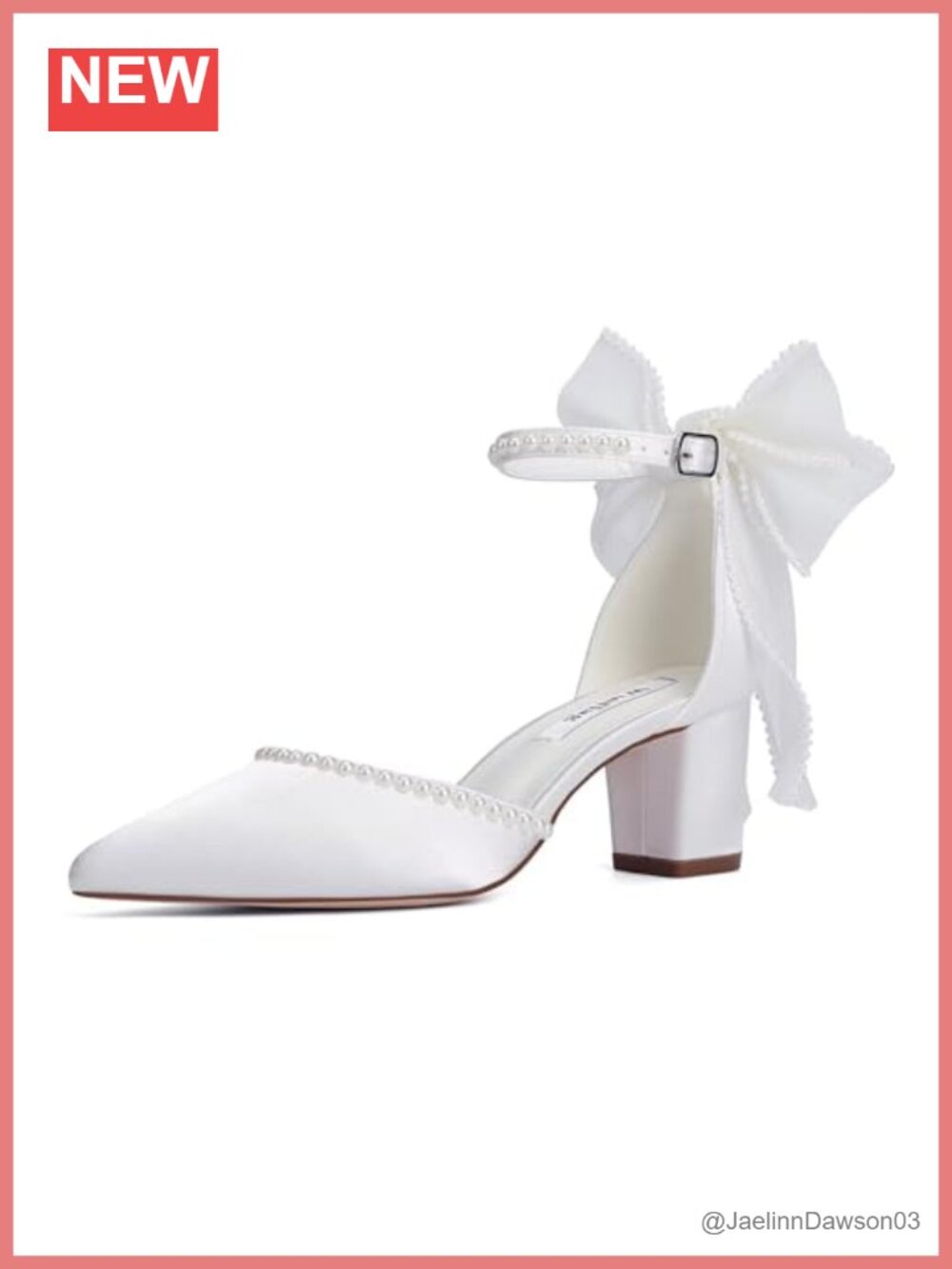 Block Heel Wedding Shoes for Bride Closed Toe Satin with Bow Pearl